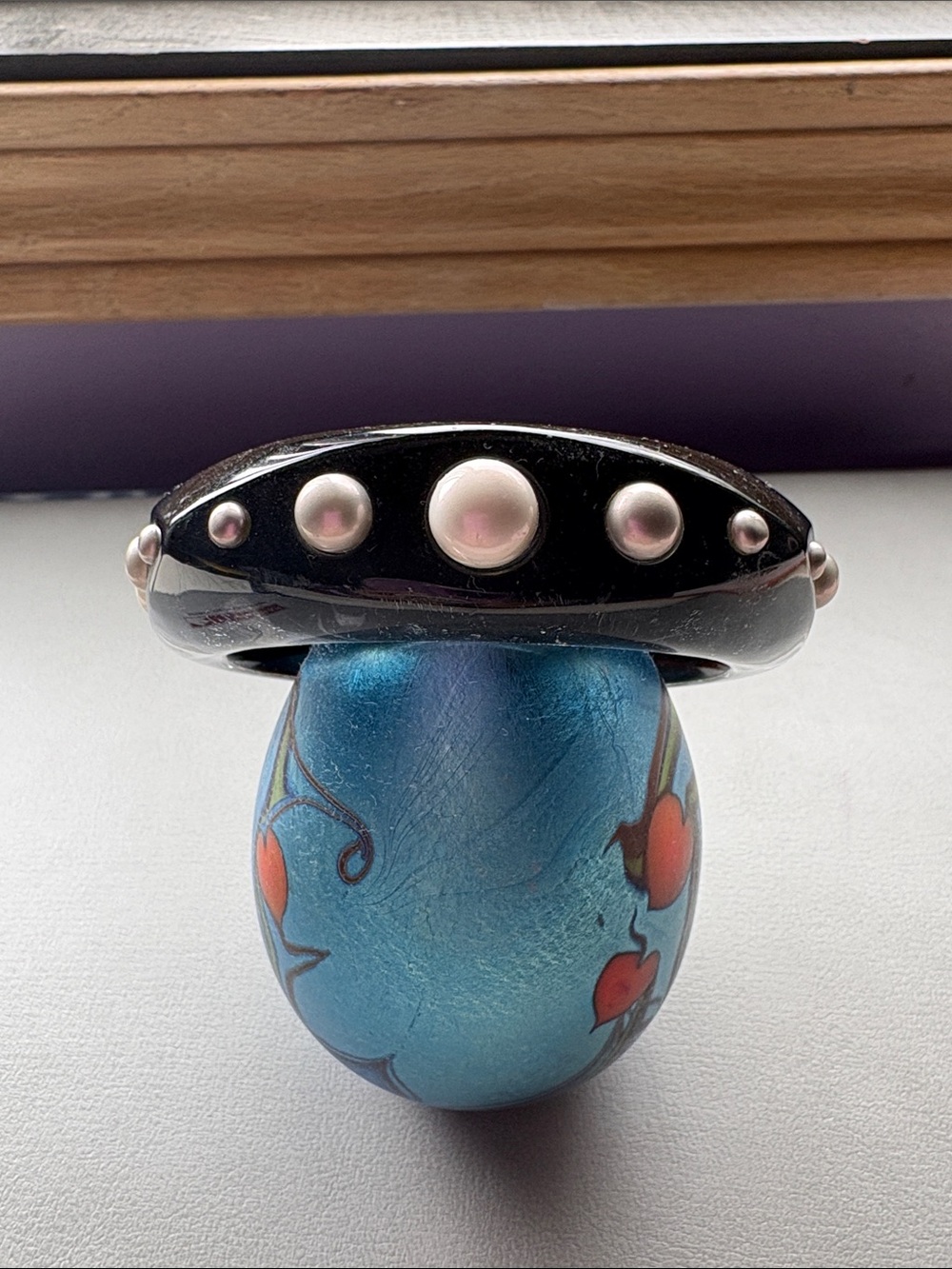 Alexis Bittar black and pearl lucite bangle bracelet.